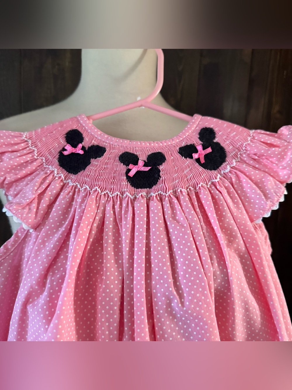Girls Smock Candy Minnie Mouse 2 Pc Shirt & Shorts Set Sz 6 Pink Polka Dot